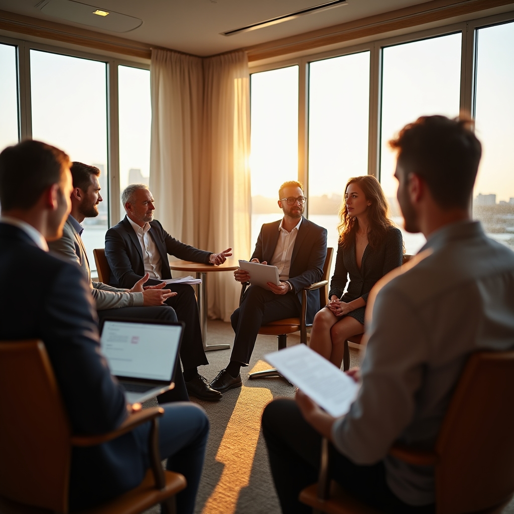 Gruppendiskussion zwischen Unternehmern während eines Workshops